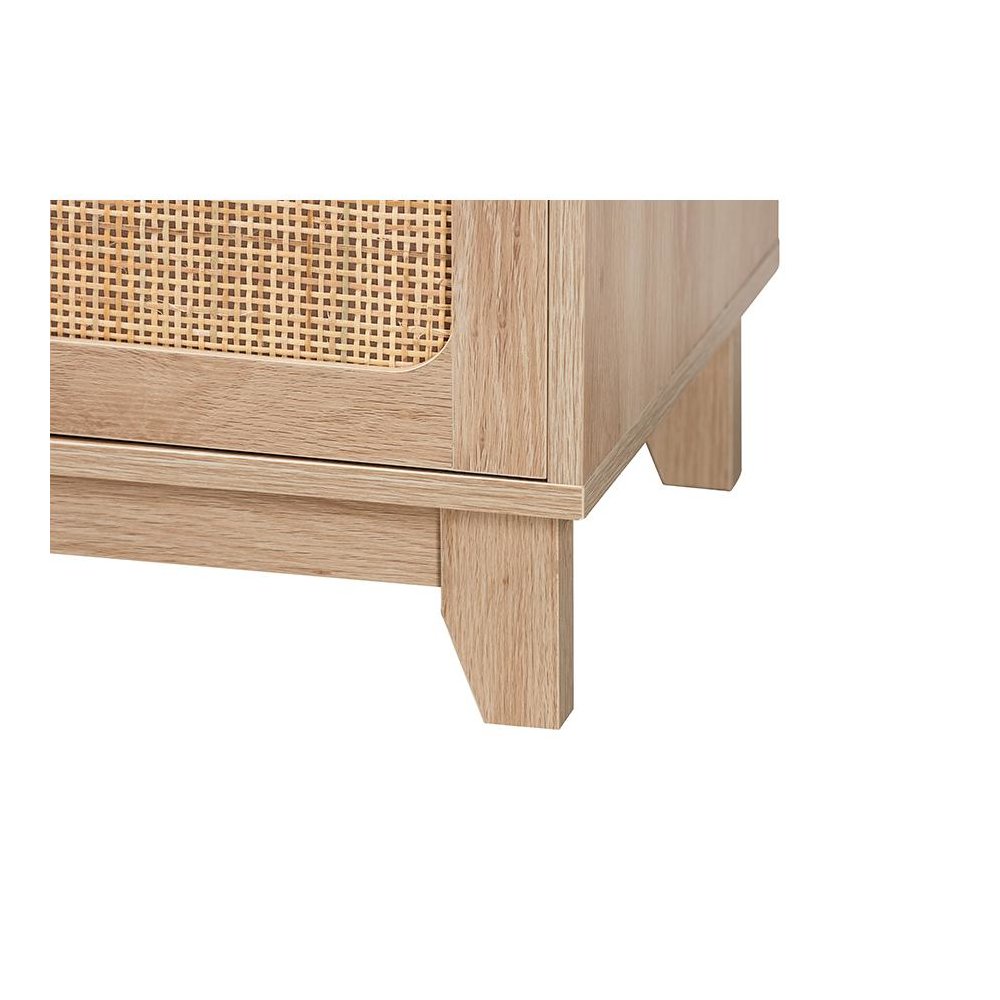 Light Brown Finished Wood and Natural Rattan 2-Door TV Stand. Picture 6