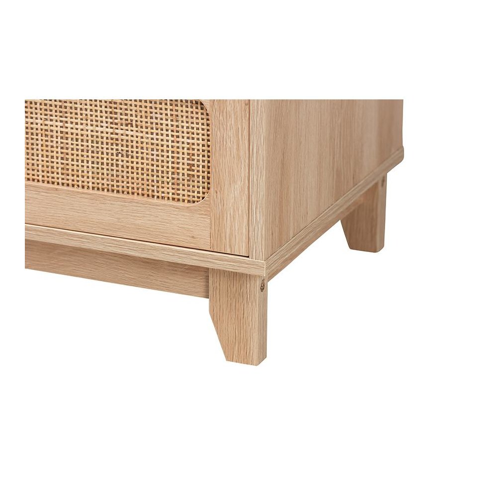 Oak Brown Finished Wood and Natural Rattan 5-Drawer Storage Cabinet. Picture 6