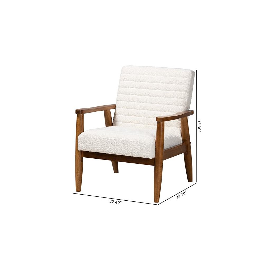 Cream Boucle Fabric and Walnut Brown Finished Wood Armchair. Picture 10