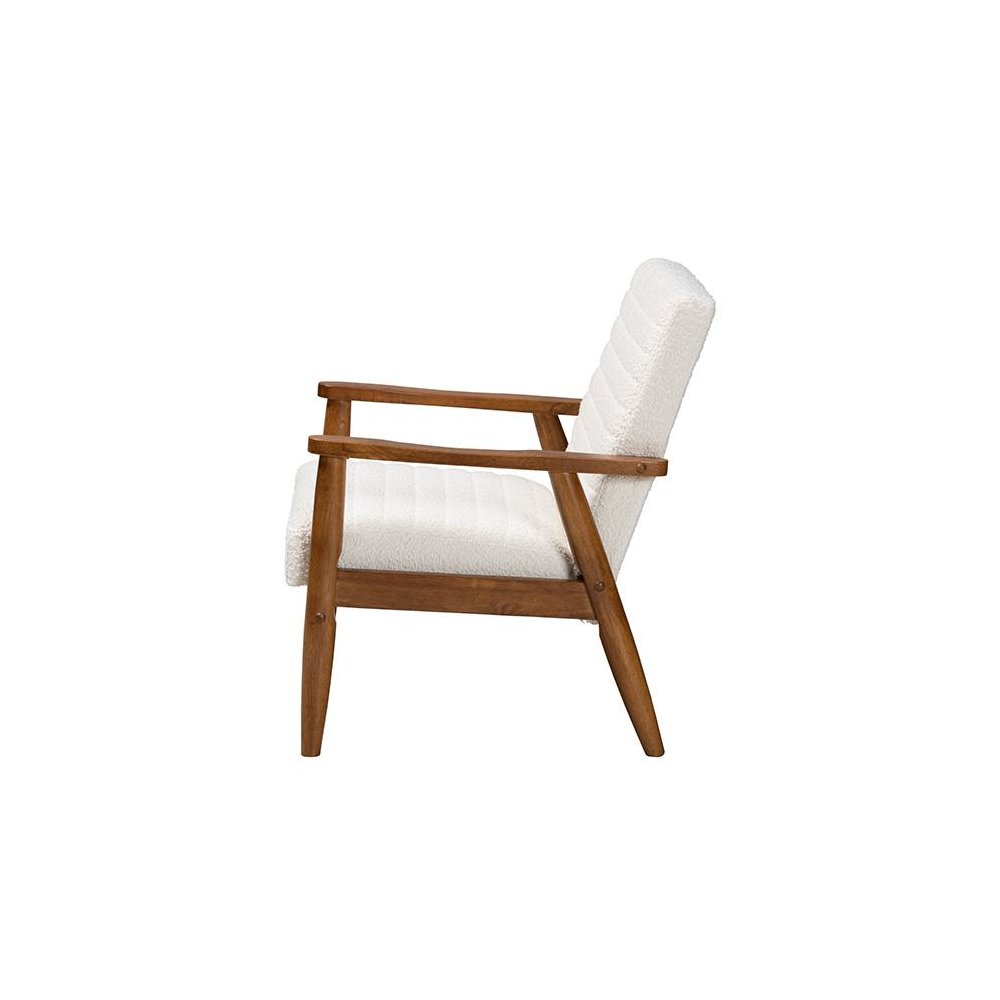 Cream Boucle Fabric and Walnut Brown Finished Wood Armchair. Picture 3