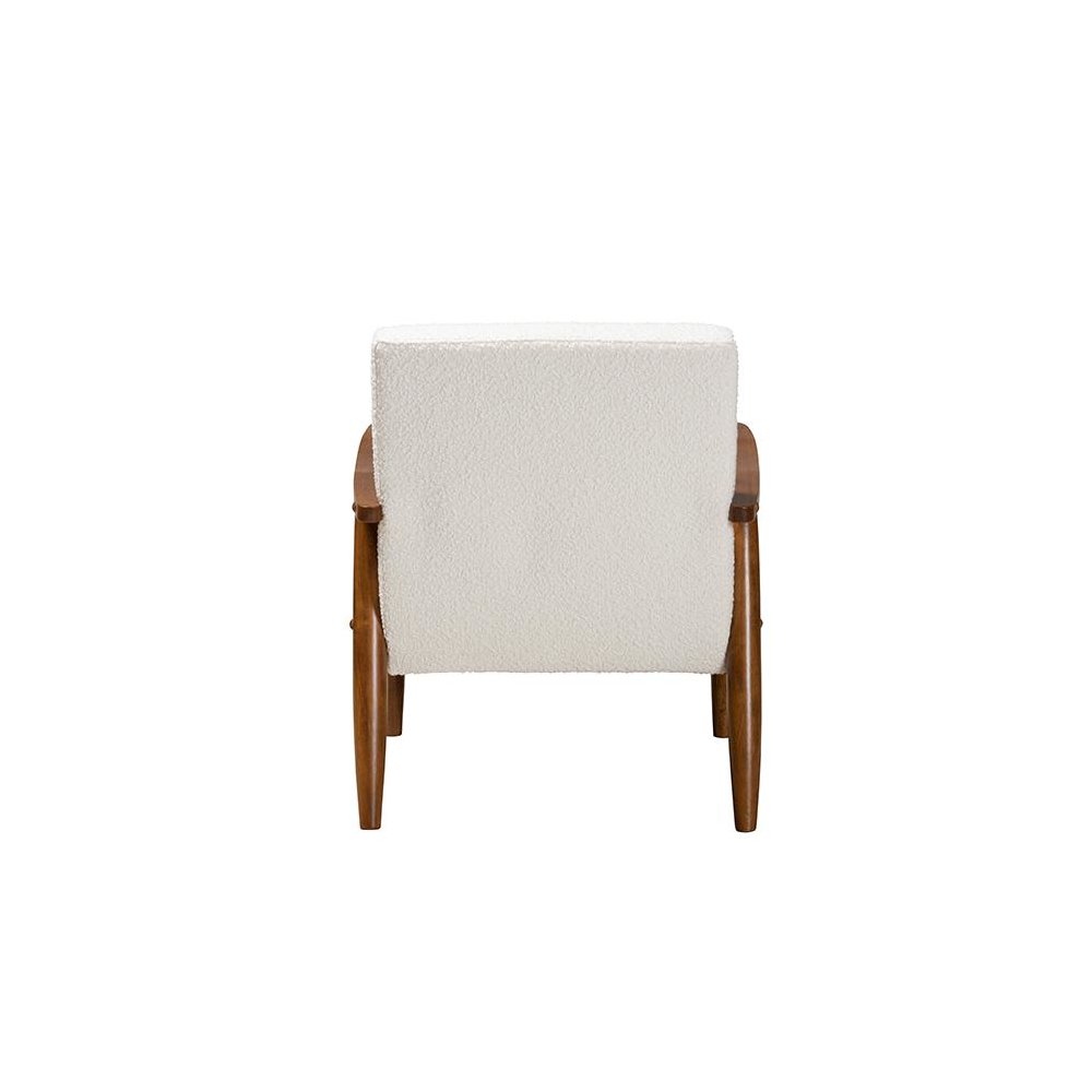 Cream Boucle Fabric and Walnut Brown Finished Wood Armchair. Picture 4