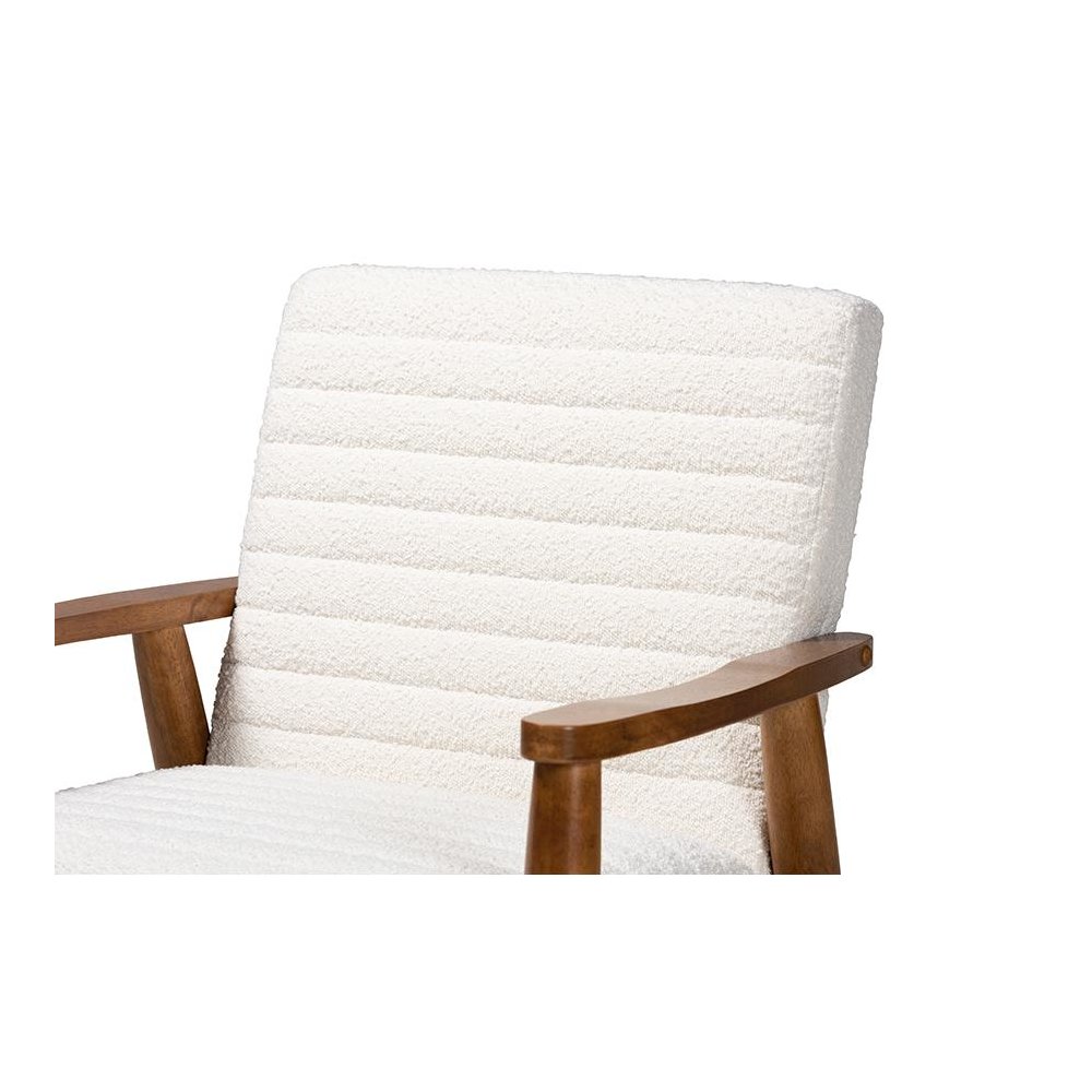 Cream Boucle Fabric and Walnut Brown Finished Wood Armchair. Picture 5