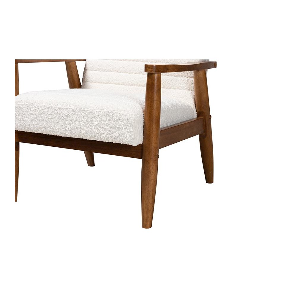 Cream Boucle Fabric and Walnut Brown Finished Wood Armchair. Picture 6