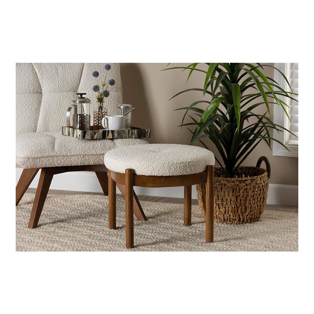 Walnut Brown Finished Rubberwood Ottoman Footstool. Picture 5