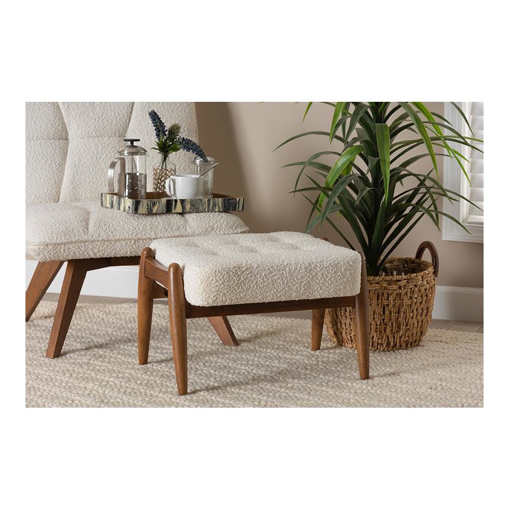 Walnut Brown Finished Rubberwood Ottoman Footstool. Picture 6