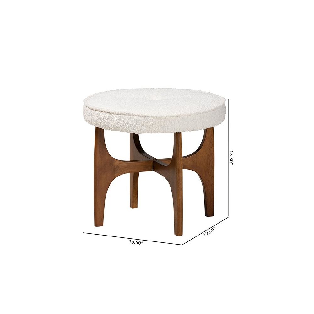 Cream Boucle Fabric and Walnut Brown Finished Rubberwood Ottoman Footstool. Picture 7