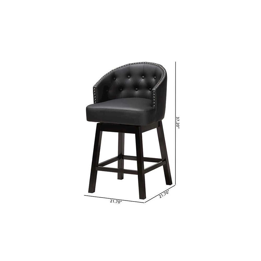 Leather and Espresso Brown Finished Wood 2-Piece Swivel Counter Stool Set. Picture 9