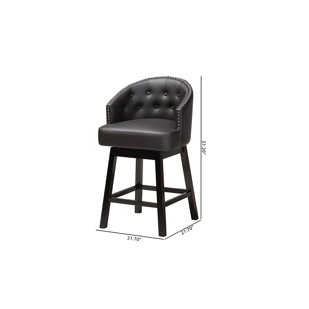 Leather and Espresso Brown Finished Wood 2-Piece Swivel Counter Stool Set. Picture 9
