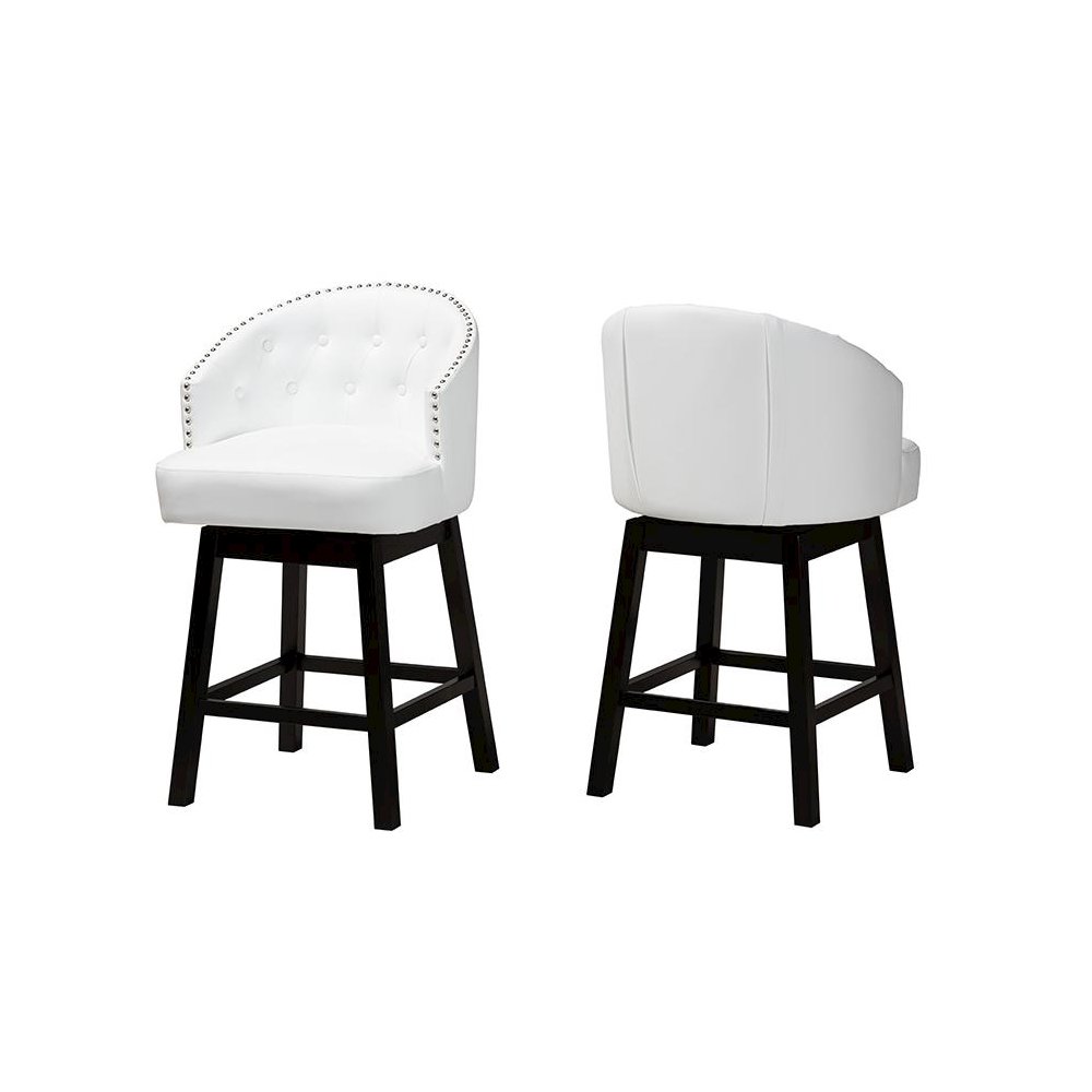Leather and Espresso Brown Finished Wood 2-Piece Swivel Counter Stool Set. Picture 1