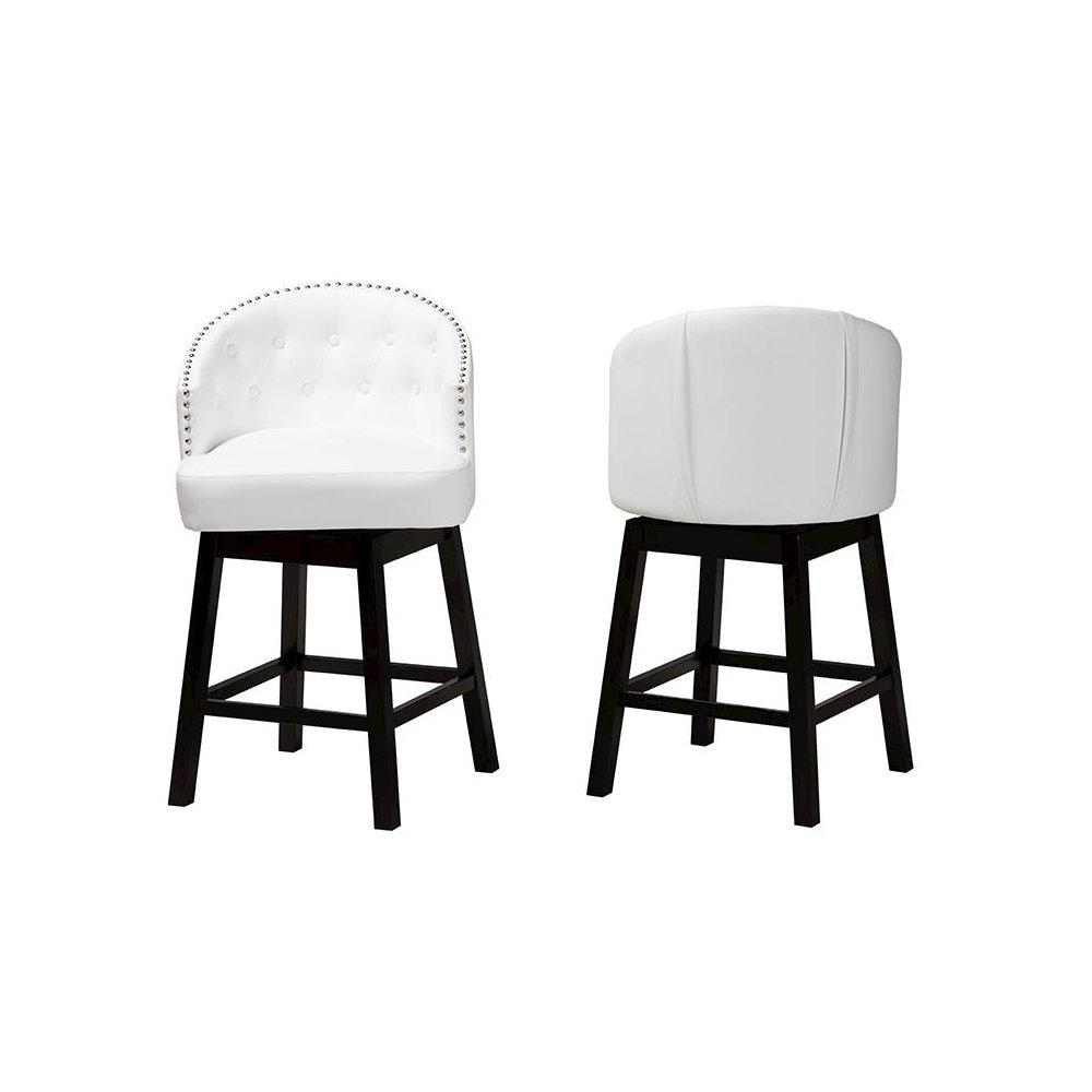 Leather and Espresso Brown Finished Wood 2-Piece Swivel Counter Stool Set. Picture 2