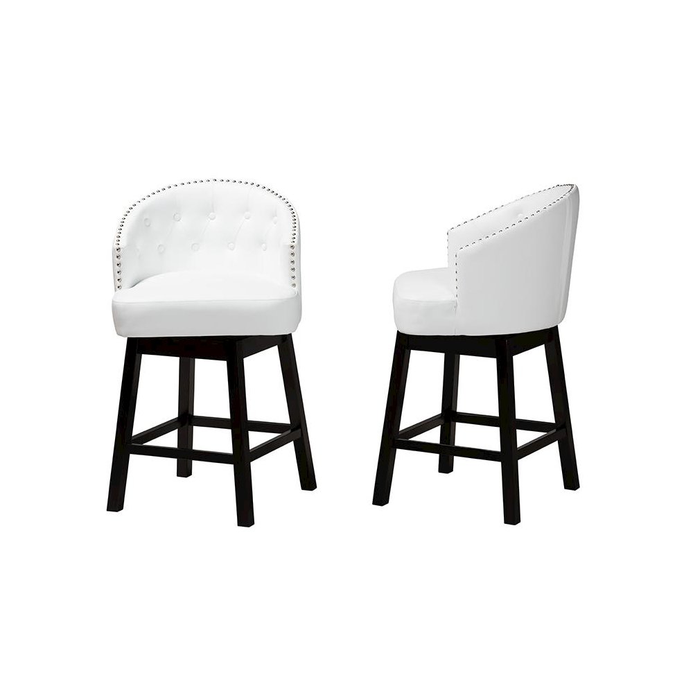 Leather and Espresso Brown Finished Wood 2-Piece Swivel Counter Stool Set. Picture 3