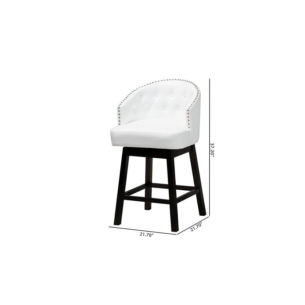 Leather and Espresso Brown Finished Wood 2-Piece Swivel Counter Stool Set. Picture 9