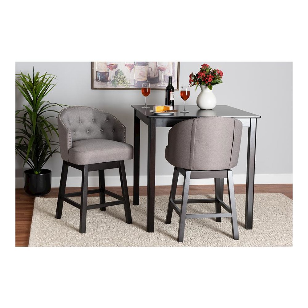 Espresso Brown Finished Wood 2-Piece Swivel Counter Stool Set. Picture 7