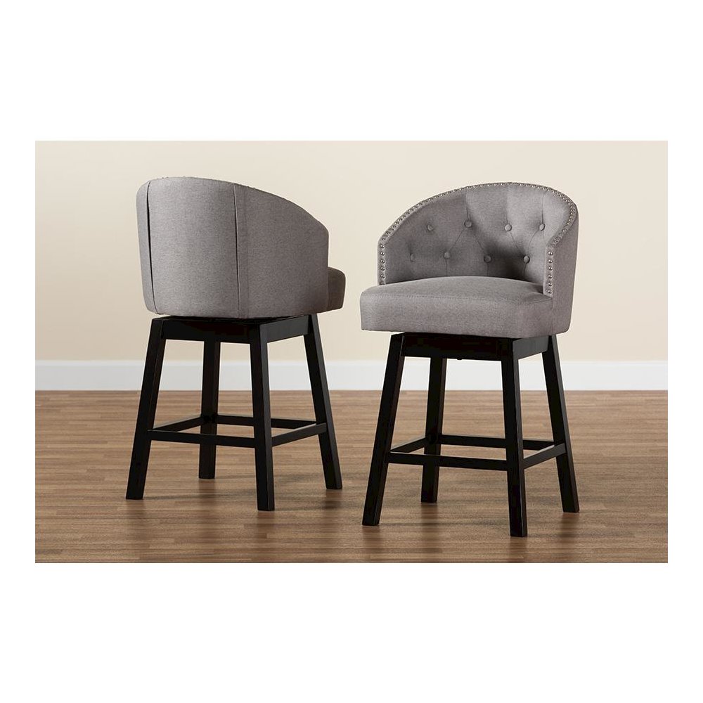 Espresso Brown Finished Wood 2-Piece Swivel Counter Stool Set. Picture 8