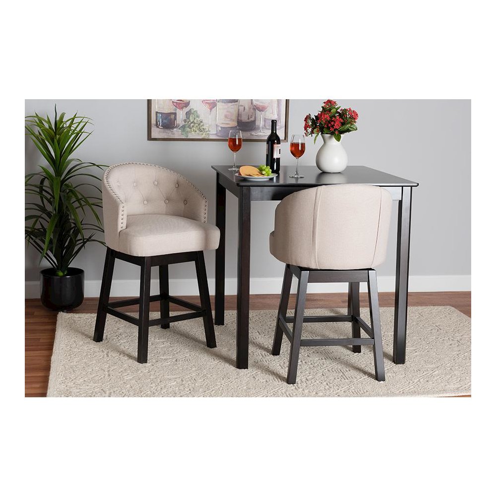 Espresso Brown Finished Wood 2-Piece Swivel Counter Stool Set. Picture 7