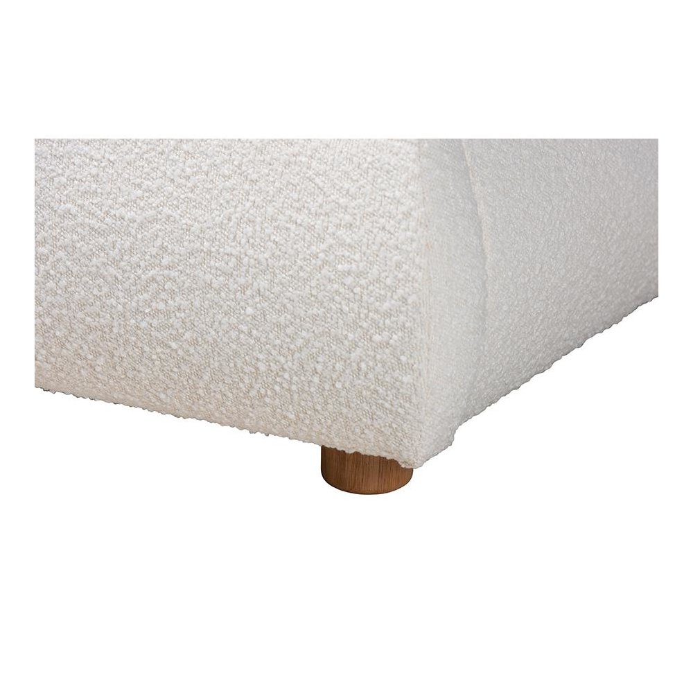 Cream Boucle Fabric and Oak Brown Finished Wood Queen Size Platform Bed. Picture 5