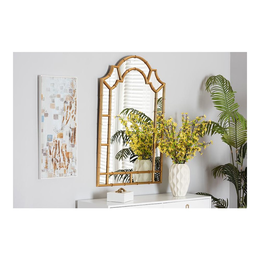 Bedivere Modern Glam and Luxe Antique Goldleaf Metal Accent Wall Mirror. Picture 3