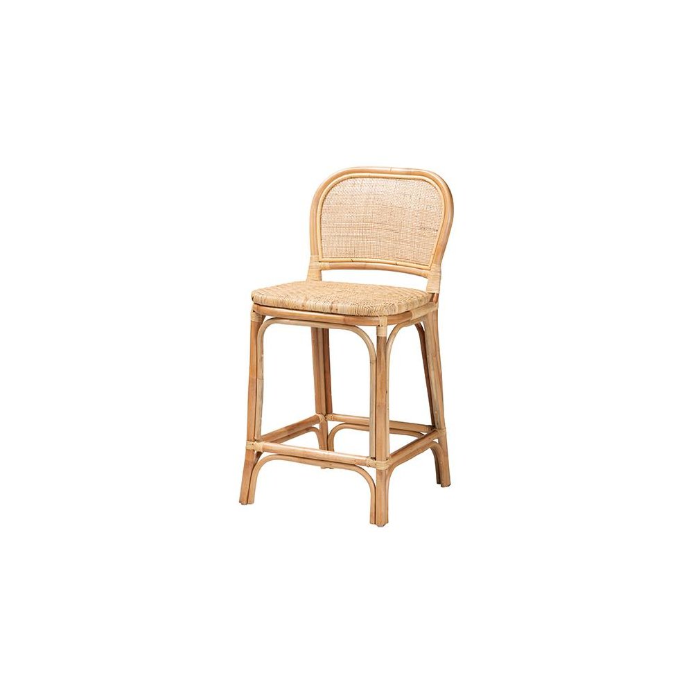 bali & pari Adrena Modern Bohemian Natural Brown Rattan Counter Stool. Picture 1