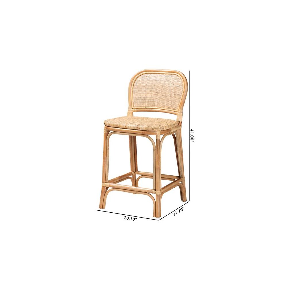bali & pari Adrena Modern Bohemian Natural Brown Rattan Counter Stool. Picture 10
