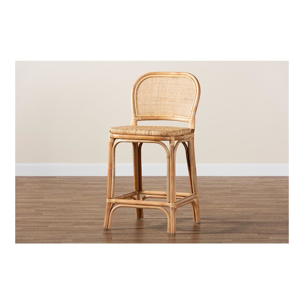 bali & pari Adrena Modern Bohemian Natural Brown Rattan Counter Stool. Picture 9