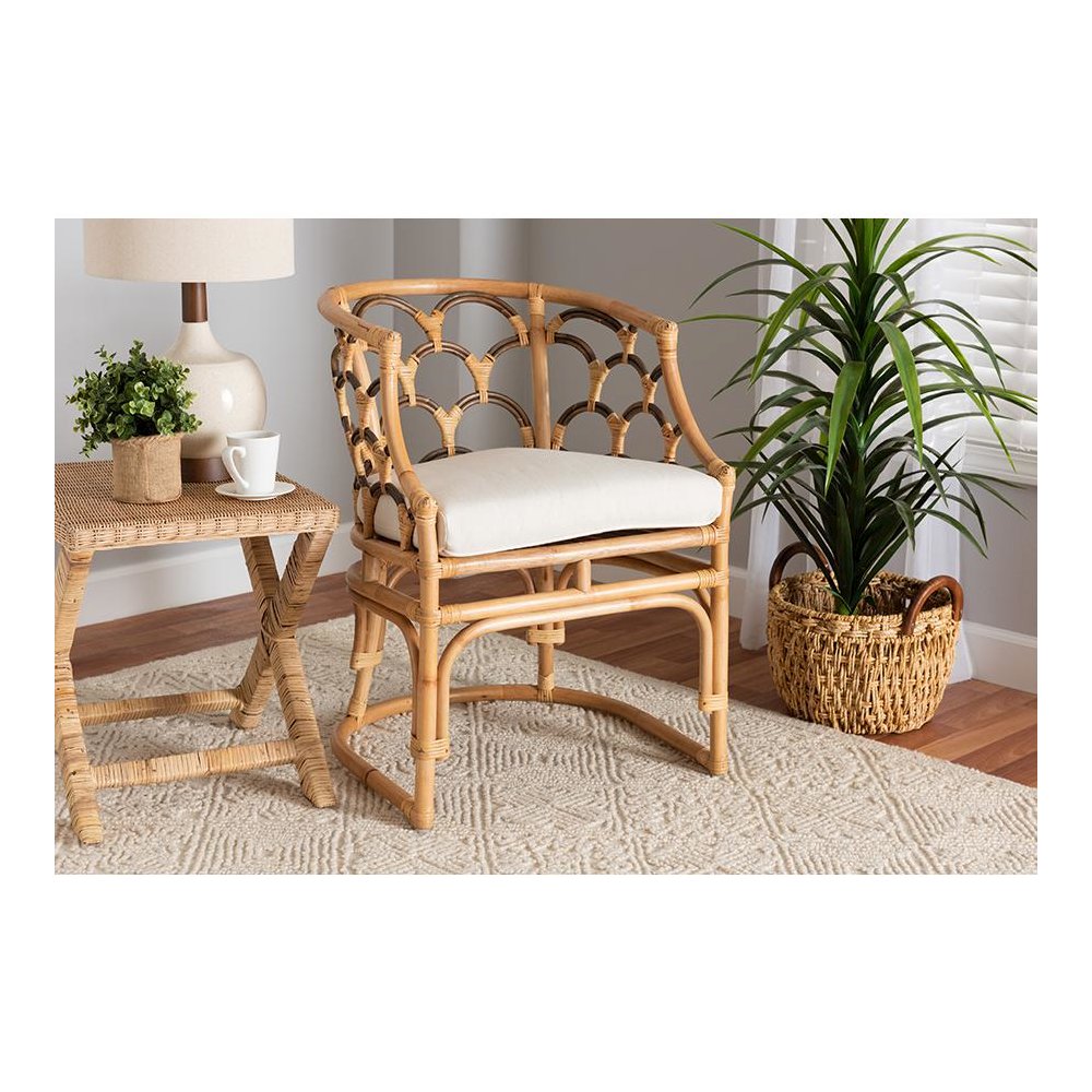 bali & pari Aster Modern Bohemian Natural Brown Rattan Armchair. Picture 8