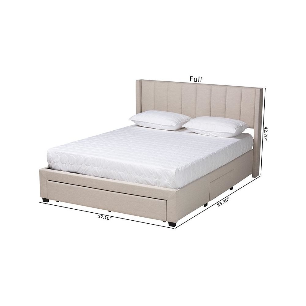 Transitional Beige Fabric Full Size 3-Drawer Storage Platform Bed. Picture 13