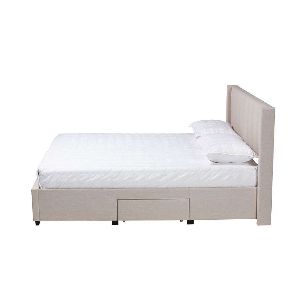 Transitional Beige Fabric Full Size 3-Drawer Storage Platform Bed. Picture 3