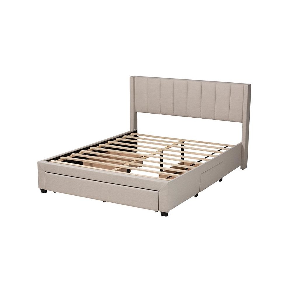 Transitional Beige Fabric Full Size 3-Drawer Storage Platform Bed. Picture 4