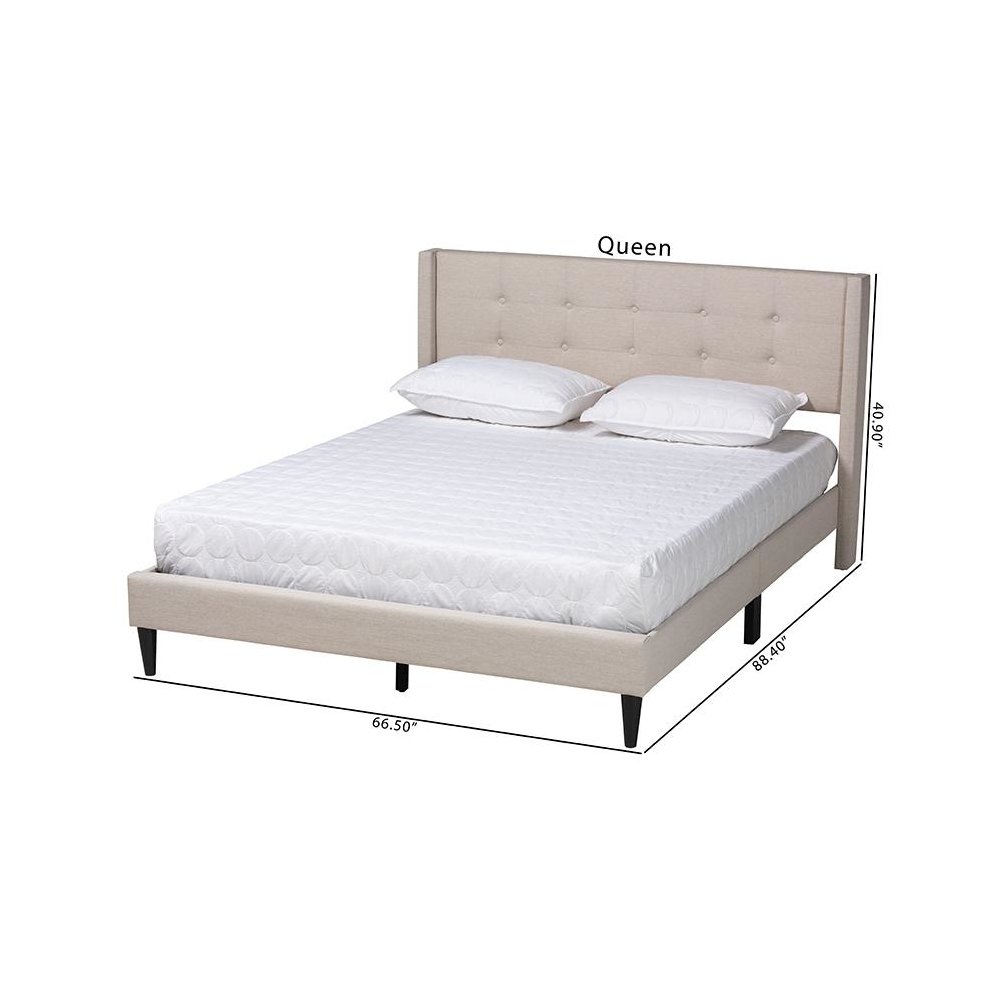 Transitional Beige Fabric Upholstered Full Size Platform Bed. Picture 10