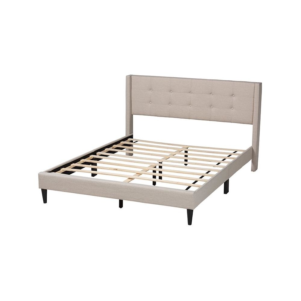 Transitional Beige Fabric Upholstered Full Size Platform Bed. Picture 3