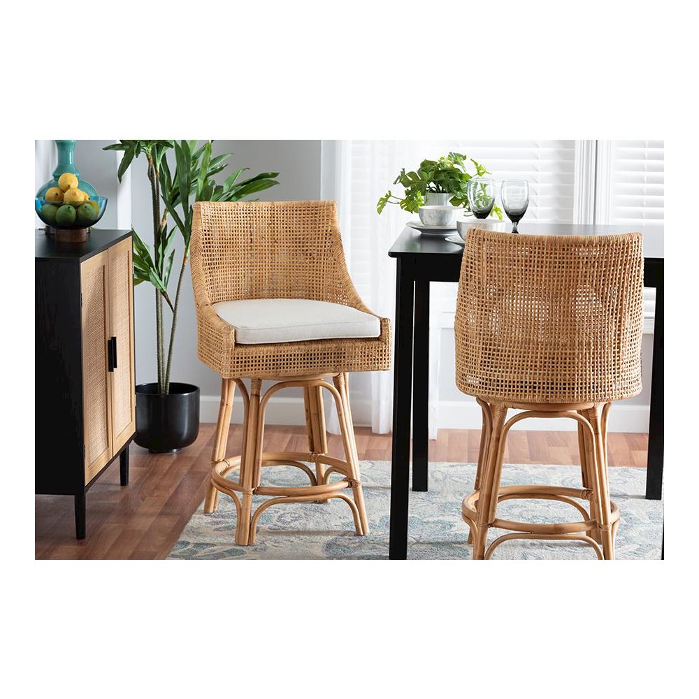 bali & pari Bella Modern Bohemian Natural Brown Rattan Counter Stool. Picture 8
