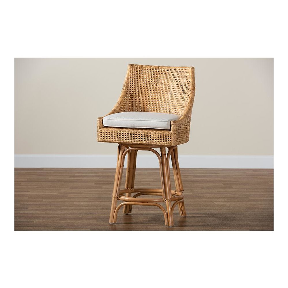 bali & pari Bella Modern Bohemian Natural Brown Rattan Counter Stool. Picture 9