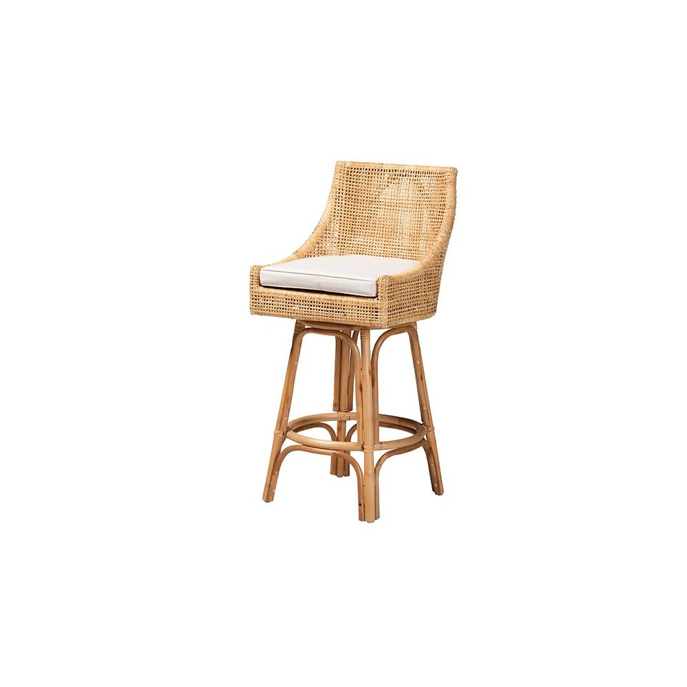 bali & pari Bella Modern Bohemian Natural Brown Rattan Bar Stool. Picture 1