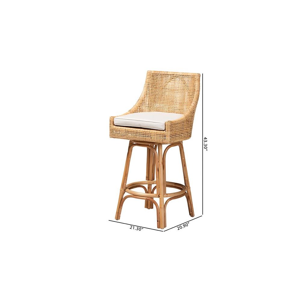 bali & pari Bella Modern Bohemian Natural Brown Rattan Bar Stool. Picture 10
