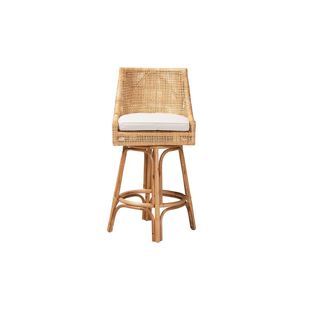 bali & pari Bella Modern Bohemian Natural Brown Rattan Bar Stool. Picture 2