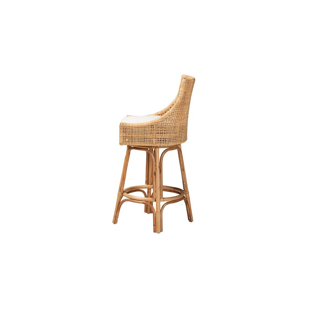bali & pari Bella Modern Bohemian Natural Brown Rattan Bar Stool. Picture 3