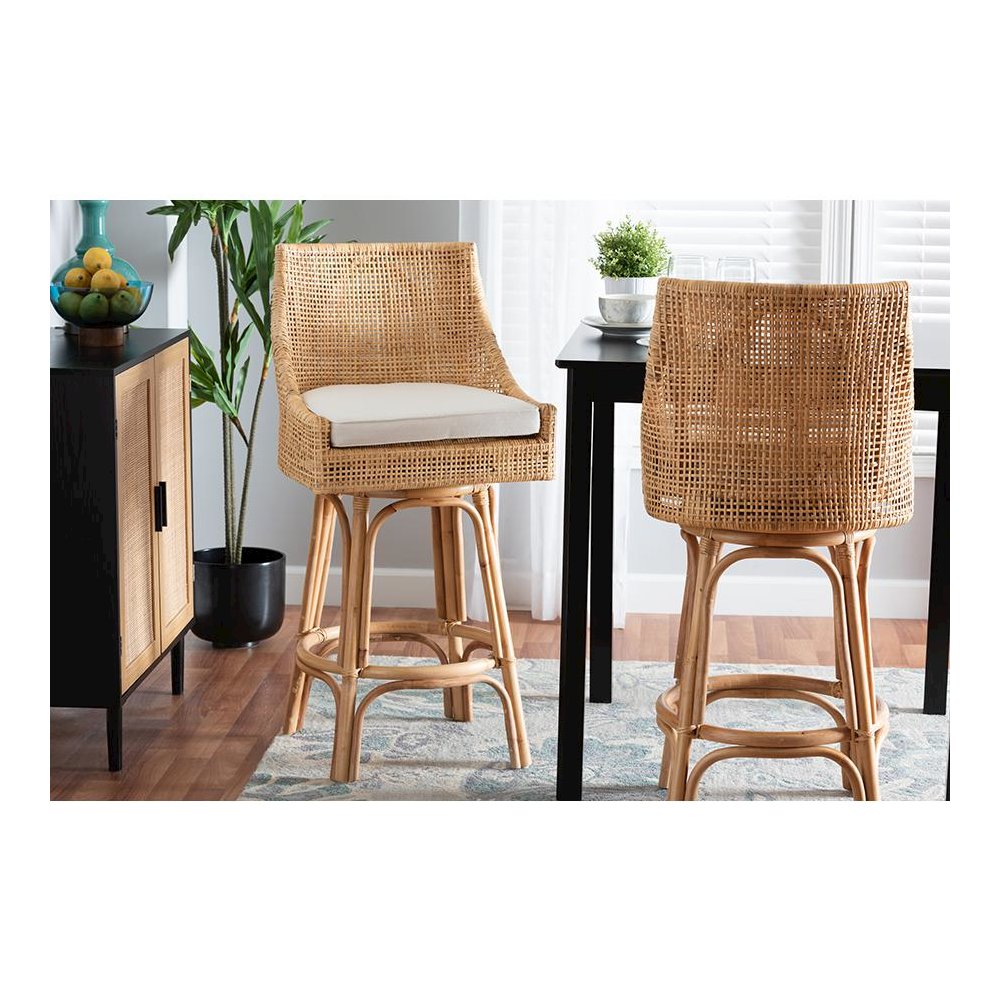 bali & pari Bella Modern Bohemian Natural Brown Rattan Bar Stool. Picture 8