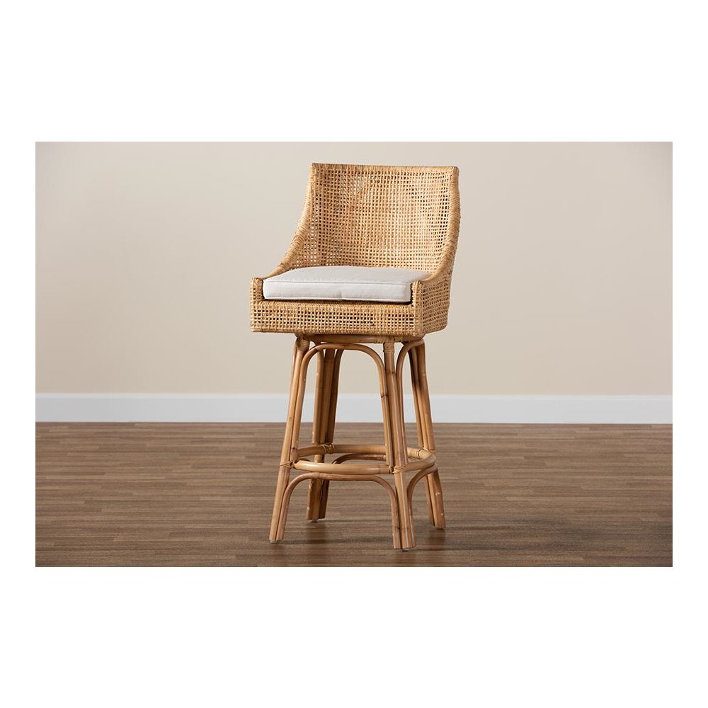 bali & pari Bella Modern Bohemian Natural Brown Rattan Bar Stool. Picture 9