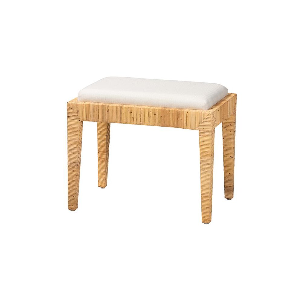 bali & pari Sofia Modern Bohemian Natural Brown Rattan and Mahogany Wood Ottoman. Picture 1
