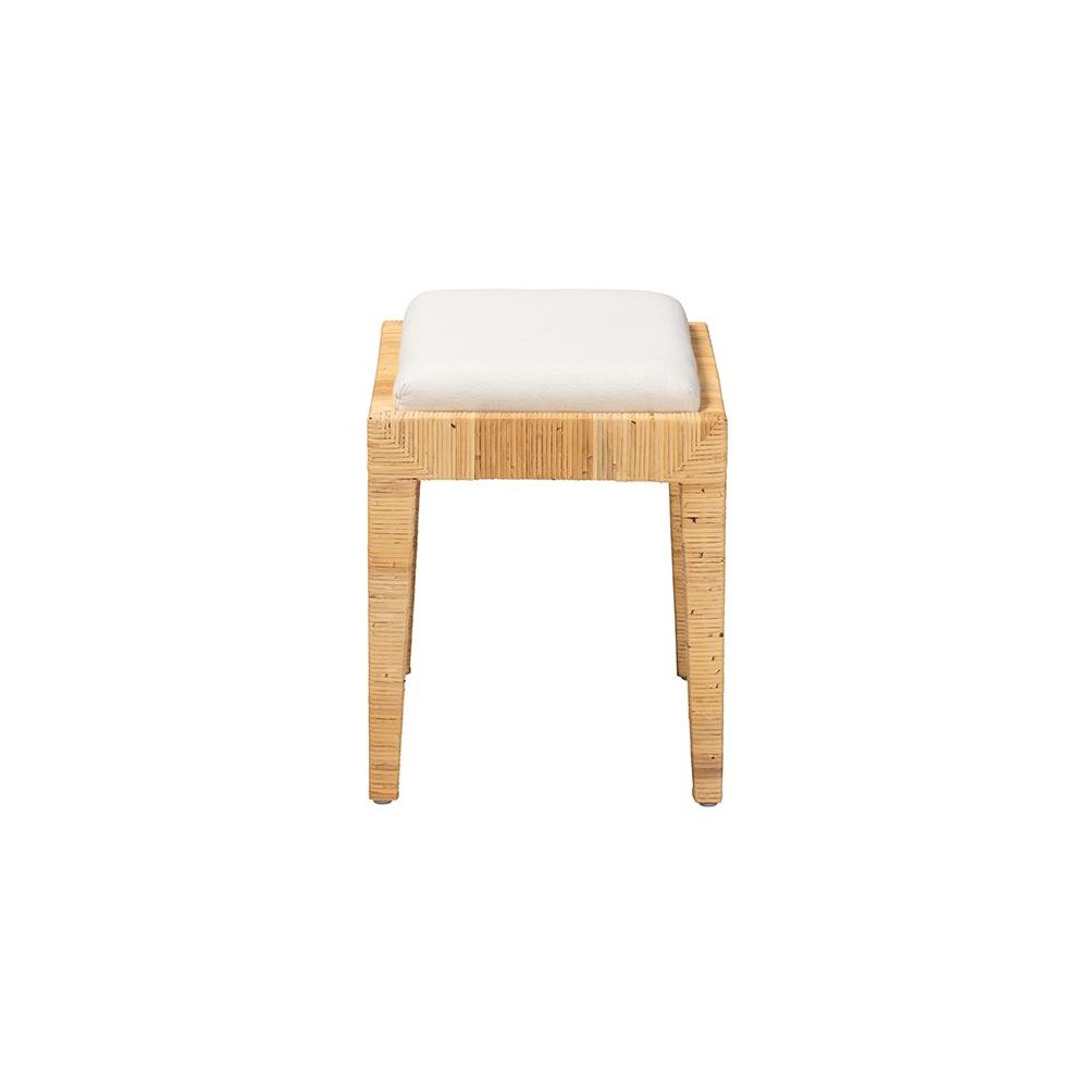 bali & pari Sofia Modern Bohemian Natural Brown Rattan and Mahogany Wood Ottoman. Picture 3