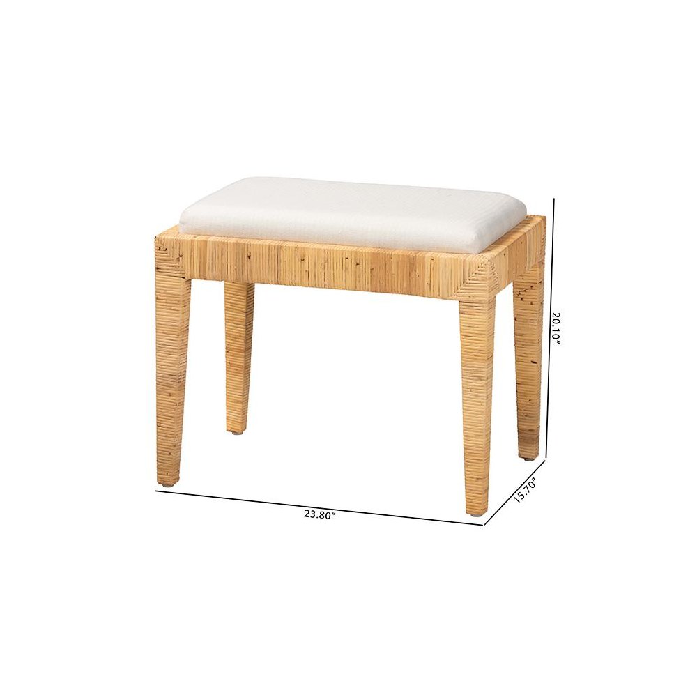 bali & pari Sofia Modern Bohemian Natural Brown Rattan and Mahogany Wood Ottoman. Picture 8
