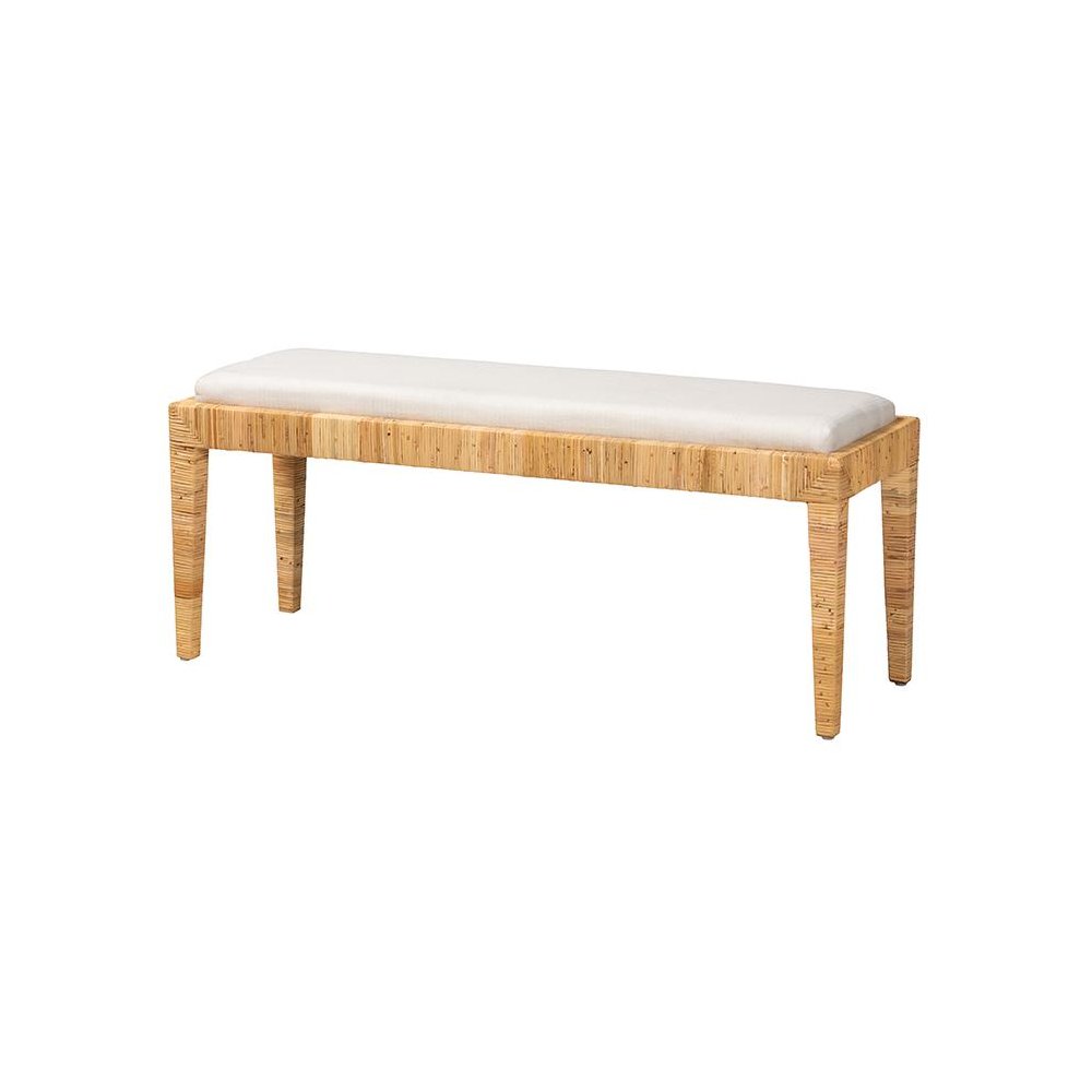 bali & pari Sofia Modern Bohemian Natural Brown Rattan and Mahogany Wood Bench. Picture 1