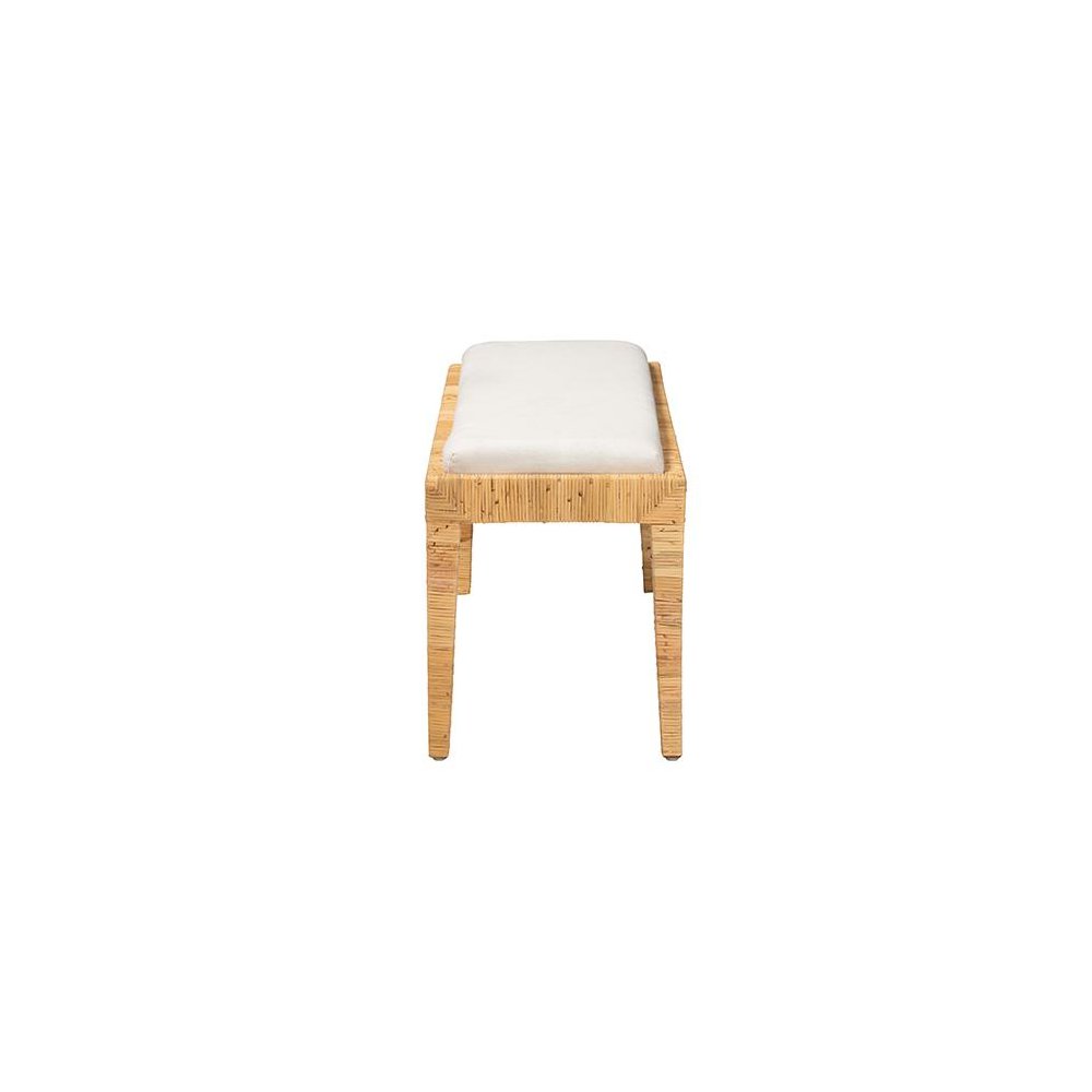 bali & pari Sofia Modern Bohemian Natural Brown Rattan and Mahogany Wood Bench. Picture 3