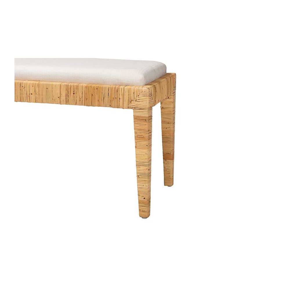 bali & pari Sofia Modern Bohemian Natural Brown Rattan and Mahogany Wood Bench. Picture 4