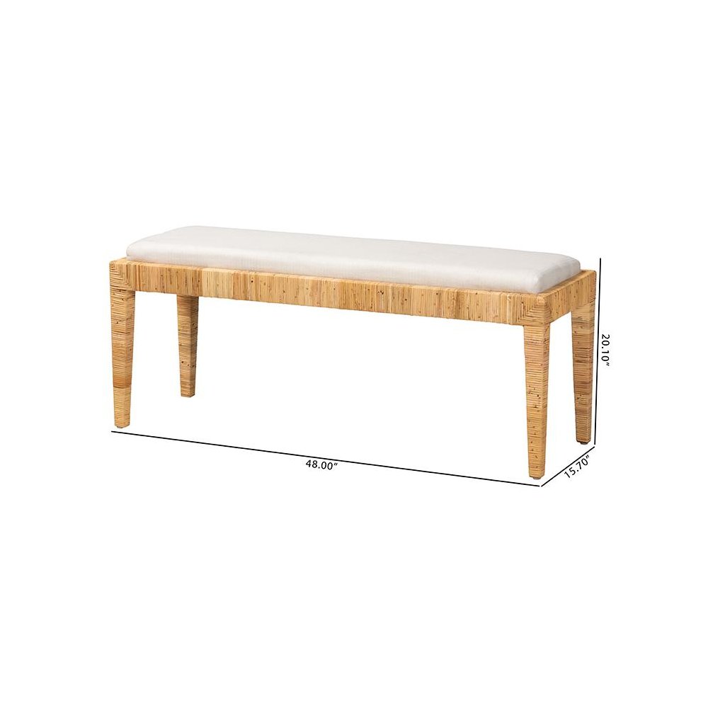 bali & pari Sofia Modern Bohemian Natural Brown Rattan and Mahogany Wood Bench. Picture 8