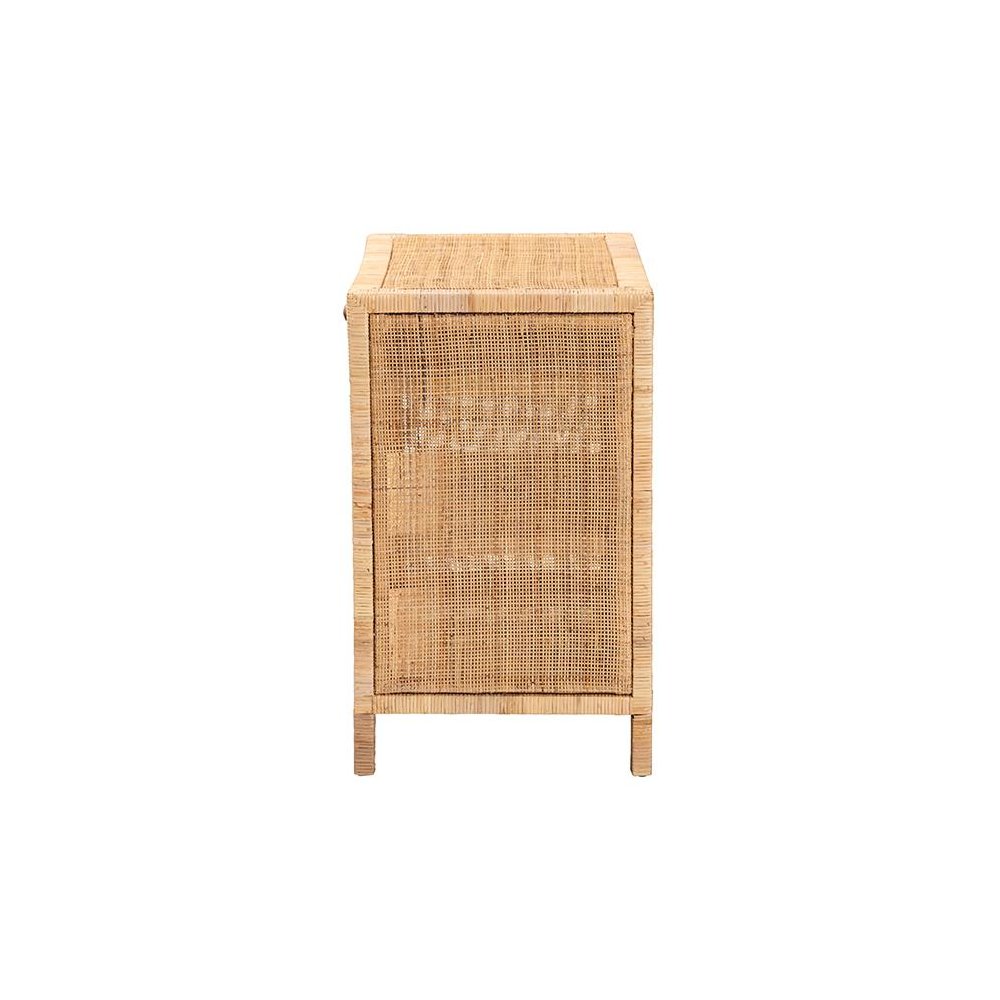 Bohemian Natural Brown Mahogany Wood and Natural Rattan 1-Drawer Console Table. Picture 4