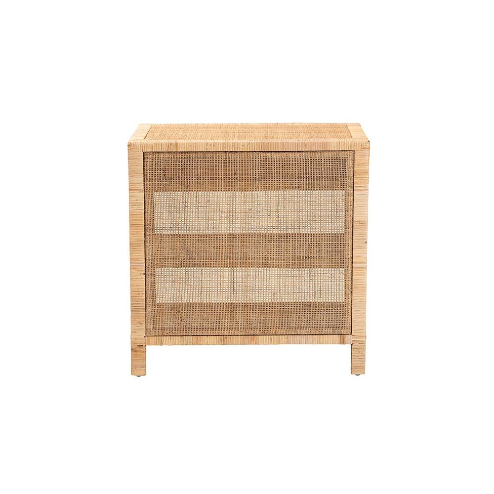 Bohemian Natural Brown Mahogany Wood and Natural Rattan 1-Drawer Console Table. Picture 5