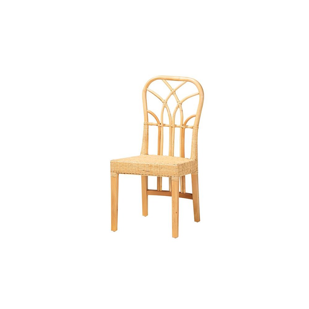 Bohemian Oak Brown Finished Mahogany Wood and Natural Rattan Dining Chair. Picture 1