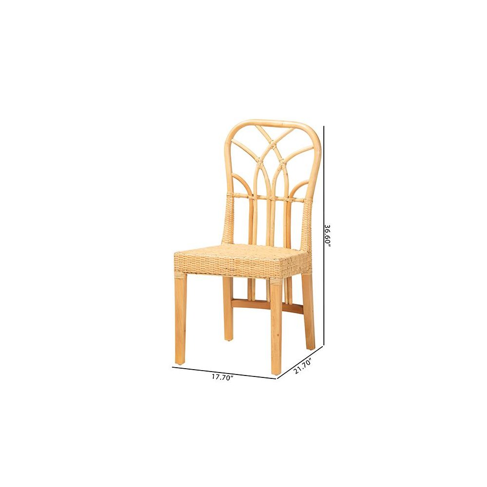 Bohemian Oak Brown Finished Mahogany Wood and Natural Rattan Dining Chair. Picture 10