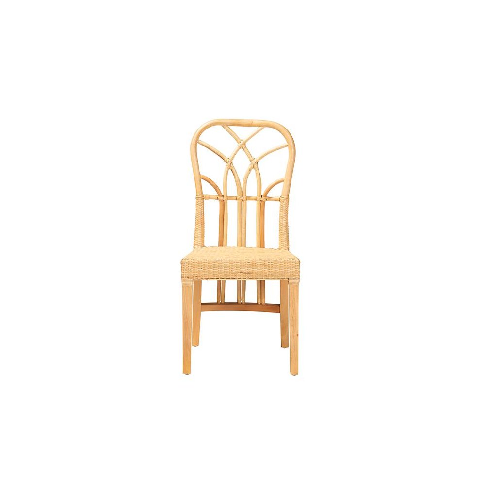 Bohemian Oak Brown Finished Mahogany Wood and Natural Rattan Dining Chair. Picture 2